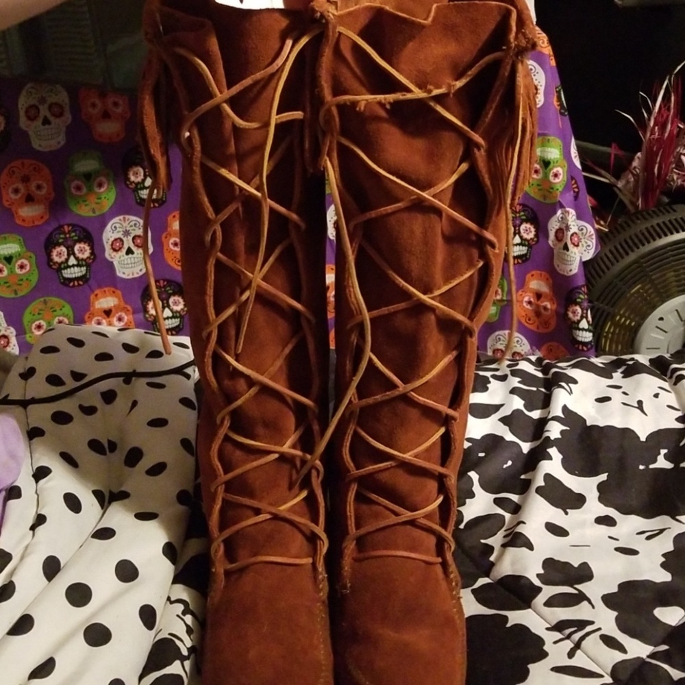 Minnetonka lace up moccasin knee boot